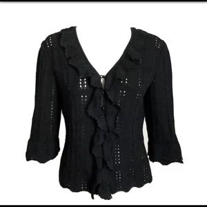 St John Knit Cardigan Sweater Ruffle Hem Cardi Black Size 2 Vintage Marie Gray
